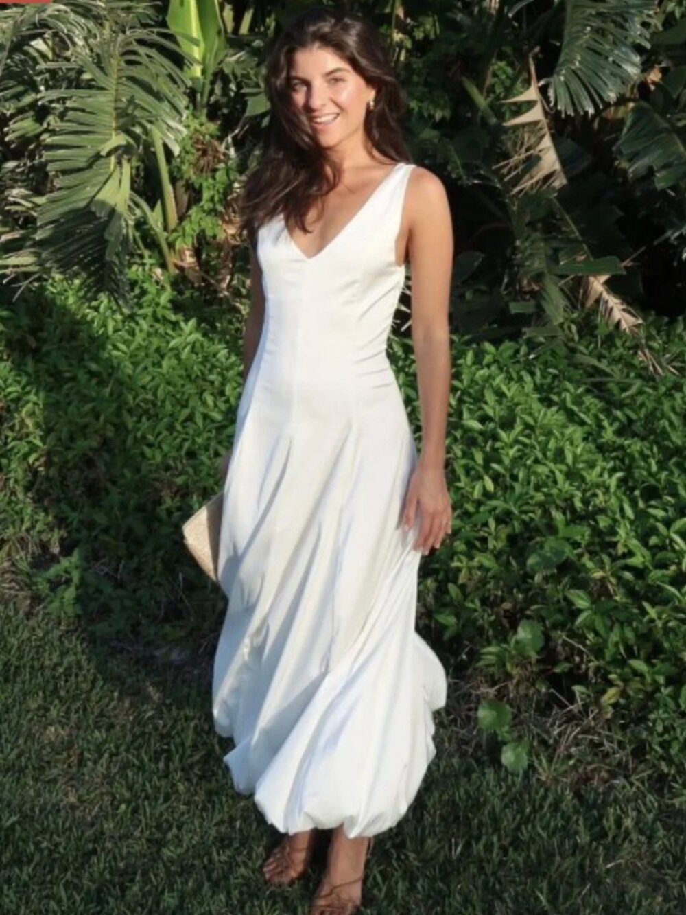 Abercrombie Plunge Bubble Hem Satin Midi Dress Pearl NWT